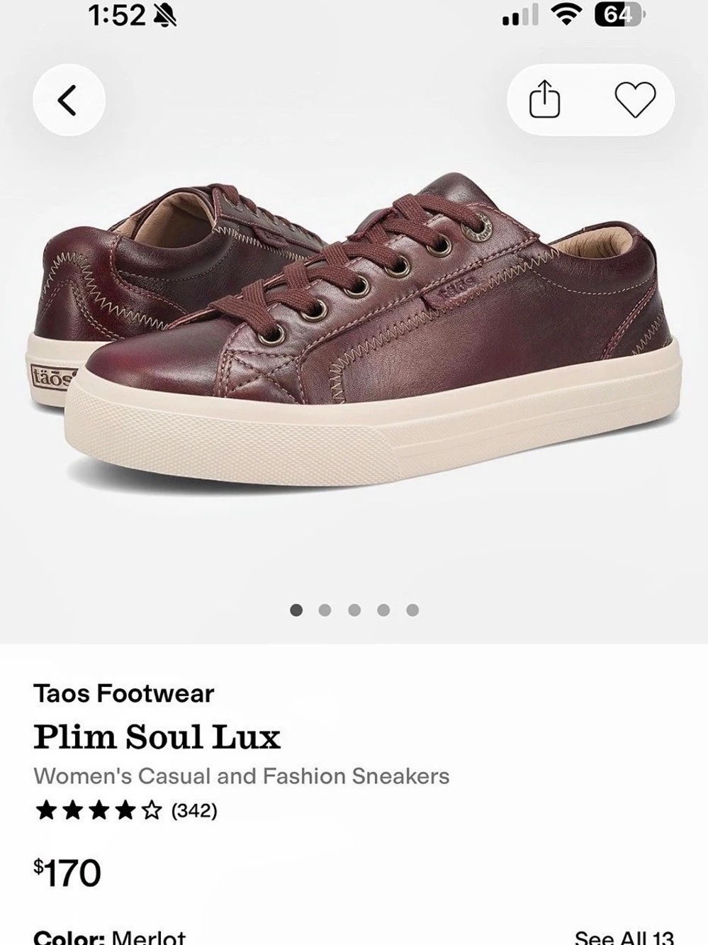 Taos Footwear Plim Soul Lux Sneakers Burgundy US 7.5
